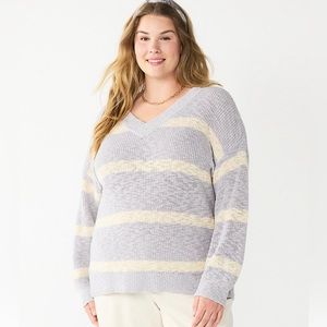 Plus Size Sonoma Goods For Life® Long Sleeve V-Neck Sweater
2X, Gray Stripe